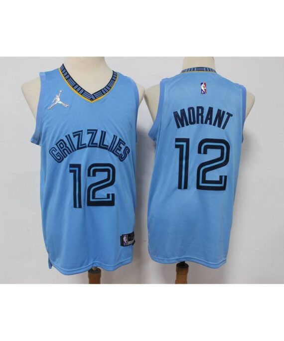 Ja Morant Basketball Jersey #12 Memphis Grizzlies 75th Anniversary Edition Light Blue
