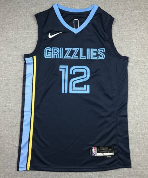 Ja Morant Basketball Jersey #12 Memphis Grizzlies 75th Anniversary Edition Dark Blue