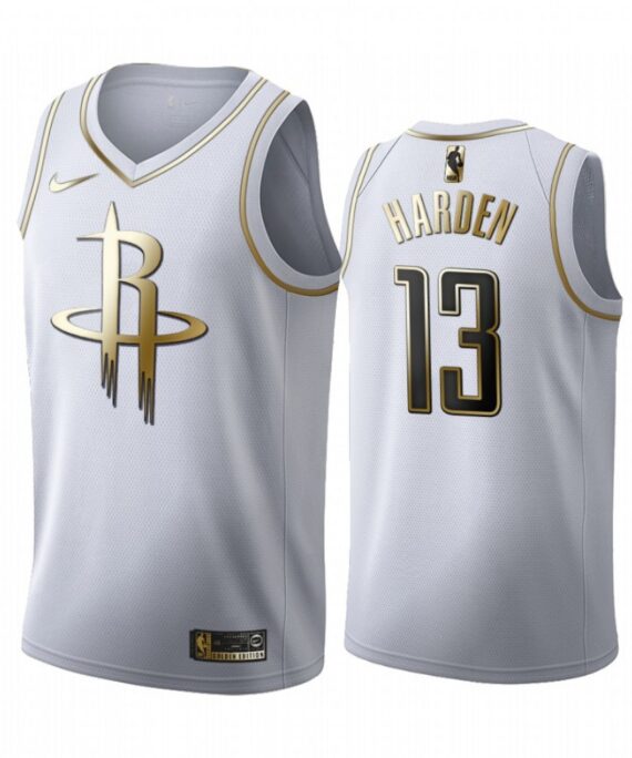 James Harden Basketball Jersey #13 Houston Rockets White Gold Edition