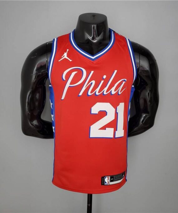 Joel Embiid Basketball Jersey #21 Philadelphia 76ers Jordan Themed Red