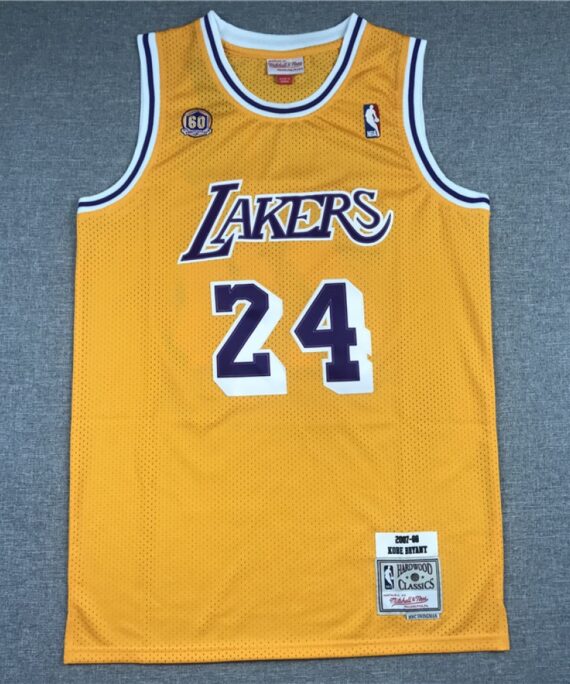 Kobe Bryant Basketball Jersey #24 Los Angeles Lakers Yellow 60th Anniversary
