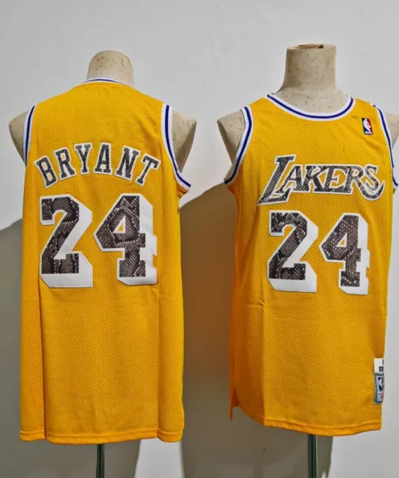 Kobe Bryant Basketball Jersey #24 Los Angeles Lakers With Snake Print Yellow Retro