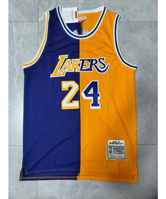 Kobe Bryant Basketball Jersey #24 Los Angeles Lakers Round Neck Yellow/Purple