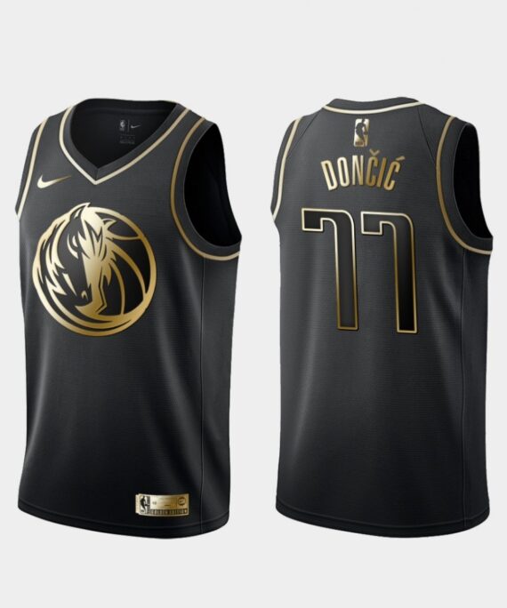 Luka Doncic Basketball Jersey #77 Dallas Mavericks 2019 Black Gold Edition