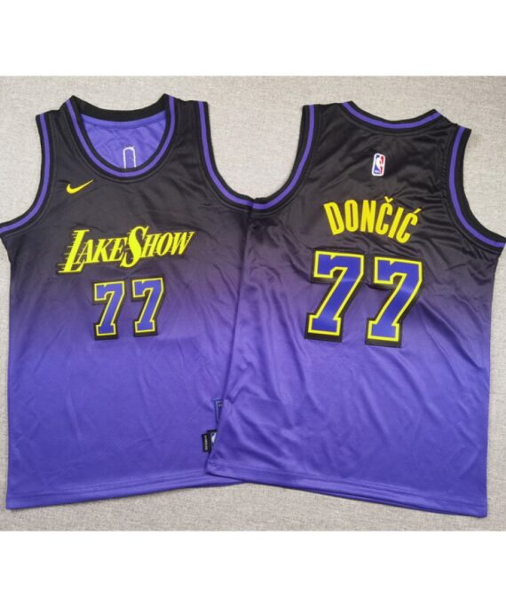 Luka Doncic Basketball Jersey #77 Los Angeles Lakers 2025 Purple City Edition Kids