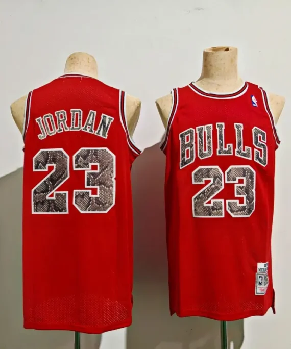 Michael Jordan Basketball Jersey #23 Chicago Bulls With Snake Print Red Retro