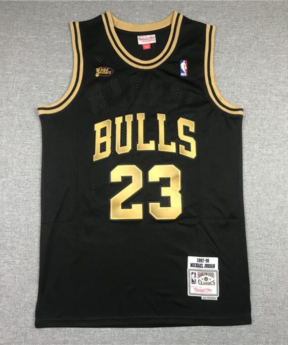 Michael Jordan Basketball Jersey #23 Chicago Bulls Retro Gold Black The Final