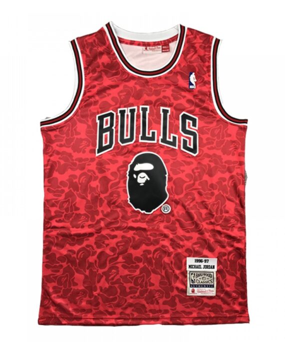 Michael Jordan Basketball #23 Jersey Chicago Bulls Red BAPE Edition