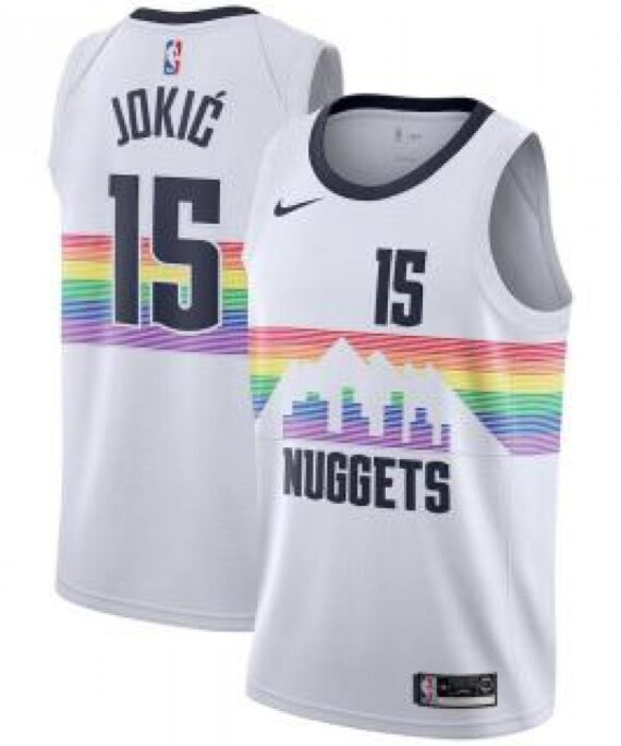 Nikola Jokic Basketball Jersey #15 Denver Nuggets 18/19 White Rainbow City Edition