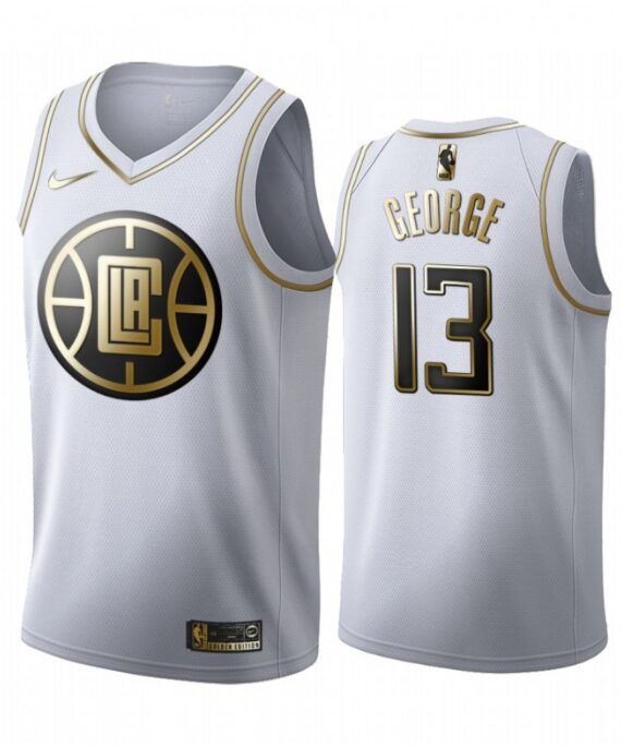 Paul George Basketball Jersey #13 Los Angeles Clippers White Gold Edition