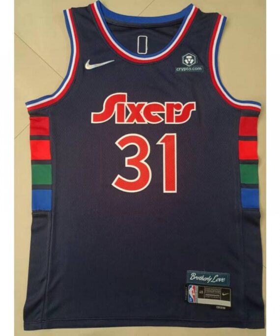 Seth Curry Basketball Jersey#31 Philadelphia 76ers 2022 Dark Blue 75th Anniversary Edition