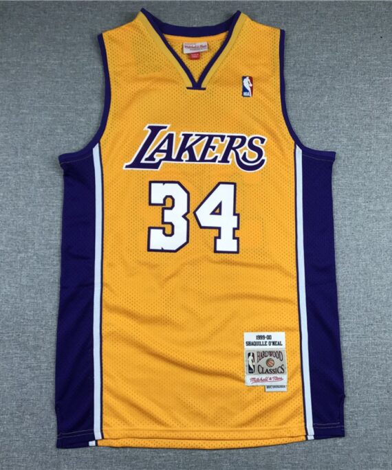 Shaquille O'Neal Basketball #34 Jersey Los Angeles Lakers Yellow V-Neck