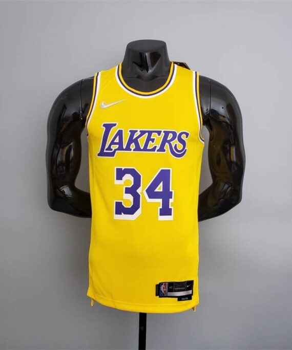 Shaquille O'Neal Basketball Jersey #34 Los Angeles Lakers 75th Anniversary Edition Yellow