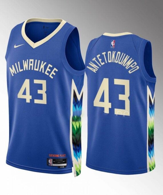 Thanasis Antetokounmpo Basketball Jersey#43 Milwaukee Bucks 2022-23 Blue City Edition