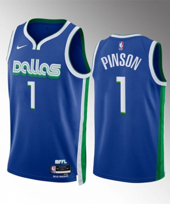 Theo Pinson Basketball Jersey#1 Dallas Mavericks 2023 Blue City Edition