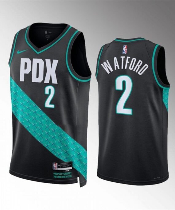 Trendon Watford Basketball Jersey#2 Portland Trail Blazers 2023 Black City Edition