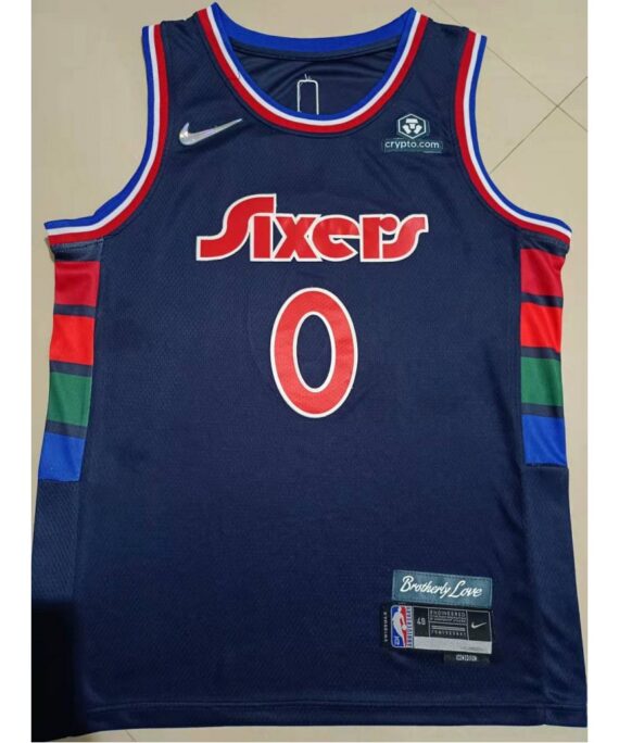Tyrese Maxey Basketball Jersey #0 Philadelphia 76ers Icon New Dark Blue