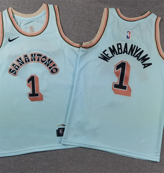 Victor Wembanyama Basketball Jersey #1 San Antonio Spurs 2025 City Edition Light Blue Kids