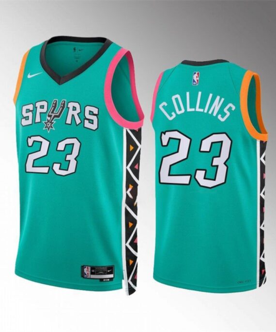Zach Collins Basketball Jersey#23 San Antonio Spurs 2023 Green City Edition