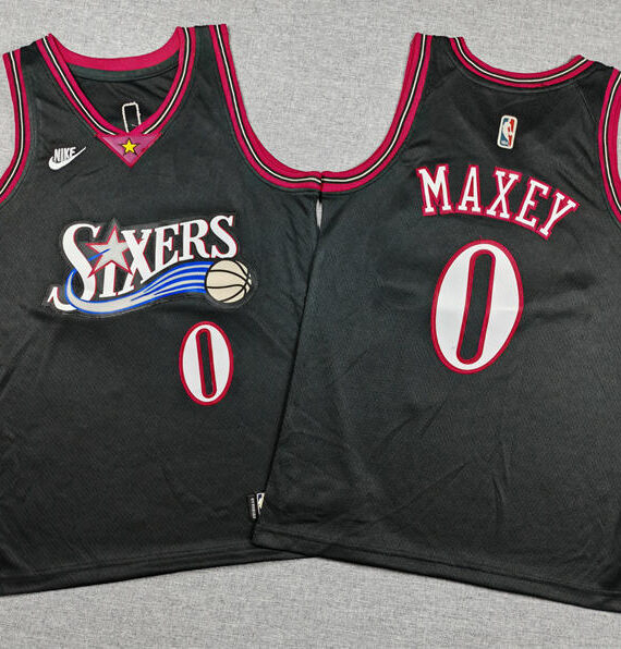 Tyrese Maxey Basketball Jersey#0 Philadelphia 76ers 2026 Black Classic Edition Kids