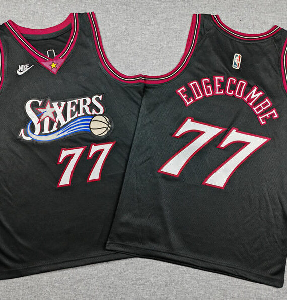 V.J.Edgecombe Basketball Jersey#77 Philadelphia 76ers 2026 Black Classic Edition Kids
