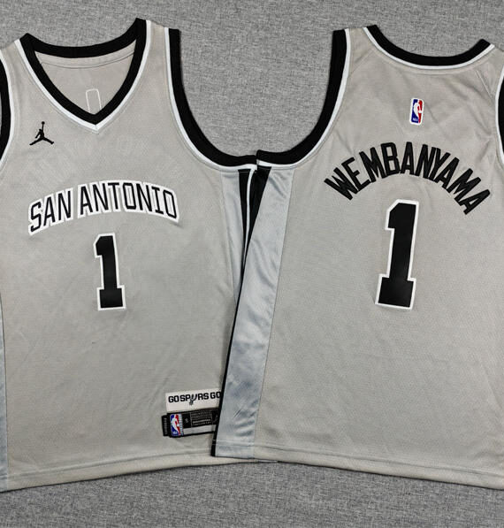 Victor Wembanyama Basketball Jersey#1 San Antonio Spurs 2026 Gray Statement Edition Kids